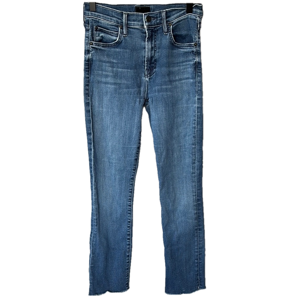 MOTHER “The Rascal Ankle Snippet” jeans high-rise slim straight raw hem size 25